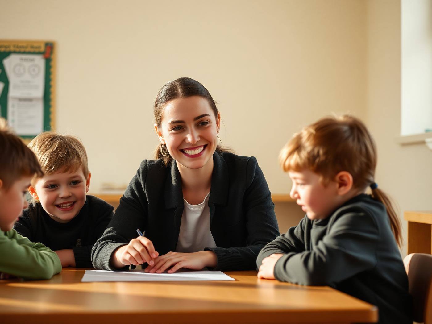 Imagine orientativă: educatoare lucrând cu un grup mic de copii